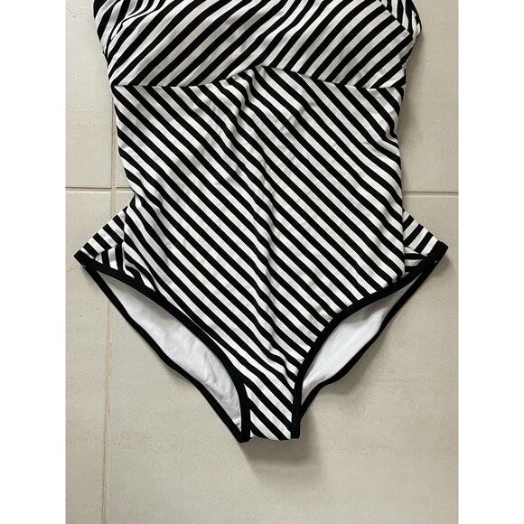 Adore Me Swim One Piece Swimsuit Striped Lace Up Back Swimwear - Picture 3 of 9